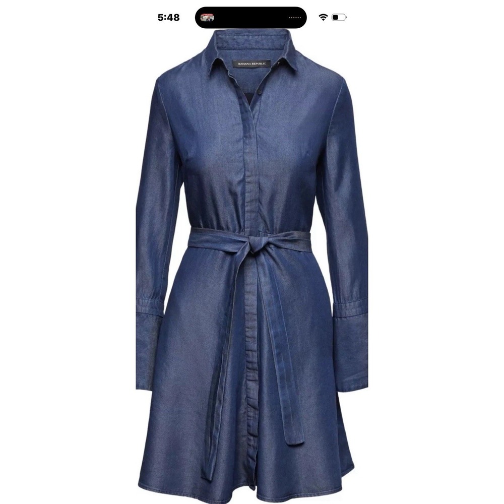 Banana Republic Size 2  TENCEL Fit Flare Shirt Dress  Denim Tie Up Pockets
